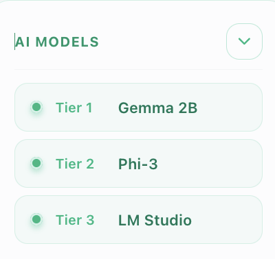 AI status widget showing local model health